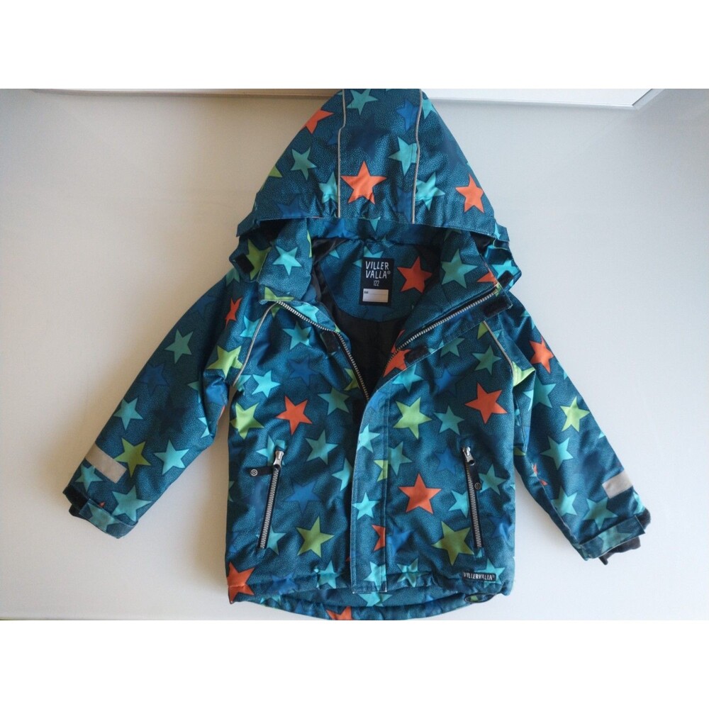Villervalla Sweden Kids Ski Jacket 122 7Y Teal Star Waterproof Padded Parka Coa